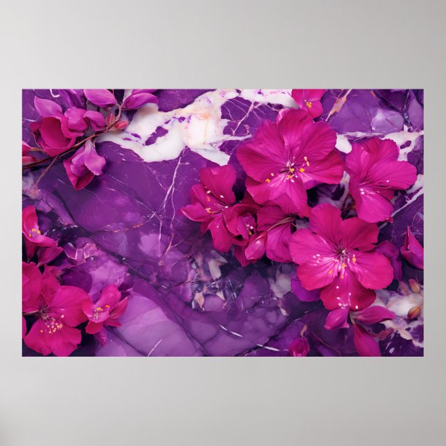 Affiche 3D Floral Fuchsia & Purple Marble Art (Devant)