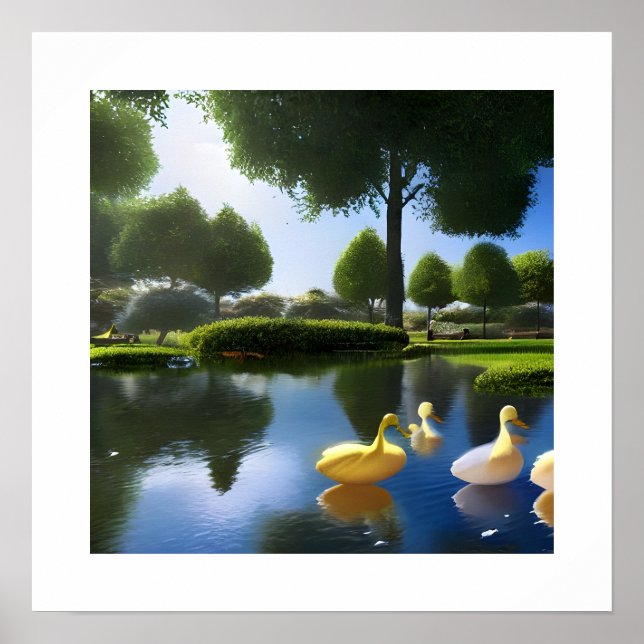Affiche 3D photo Beaux canards nageant dans un étang (Devant)