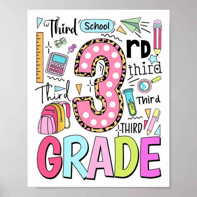 Affiche 3e année typographie mignonne points retour à l'éc (Devant)