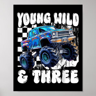 Affiche 3e anniversaire Monster Truck Jeune Sauvage Et Tro
