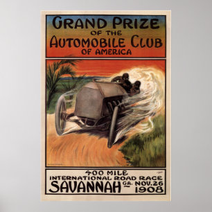 Affiche 400 Mile International Road Race Savannah GA 1908