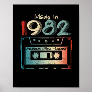 Affiche 40 Cadeaux Anniversaires Année Vieux Fait en 1982 