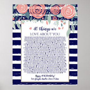 Affiche 40 choses que nous aimons chez vous navy rayures r