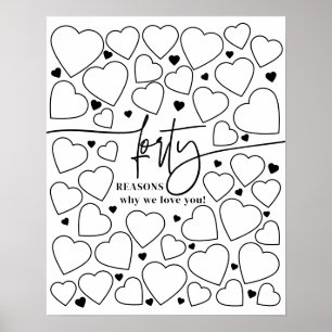 Affiche 40 Raisons Nous Vous Aimons Coeurs Anniversaire