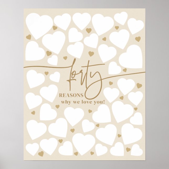 Affiche 40 Raisons Nous Vous Aimons Coeurs Cadeau Annivers (Devant)