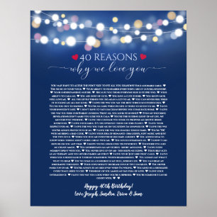 Affiche 40 raisons pour lesquelles je t'aime lumières bleu