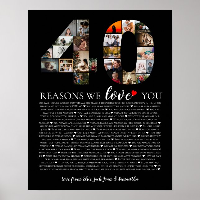 Affiche 40 raisons pour lesquelles je t'aime Montage photo (Devant)