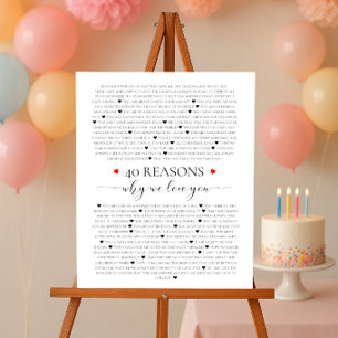 Affiche 40 raisons pour lesquelles nous t'aimons cadeau 40
