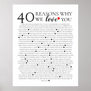 Affiche 40 Raisons pour lesquelles nous t'aimons Cadeau d'