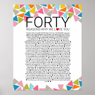 Affiche 40 raisons pour lesquelles nous vous aimons arc-en