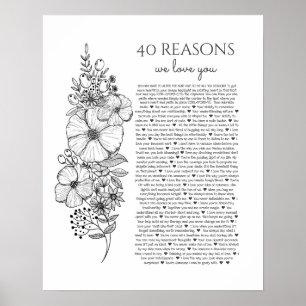 Affiche 40 raisons pour lesquelles nous vous aimons cadeau