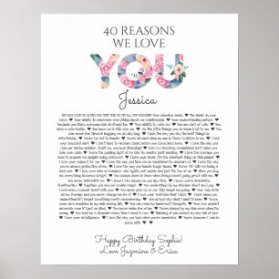 Affiche 40 raisons pour lesquelles nous vous aimons fleurs