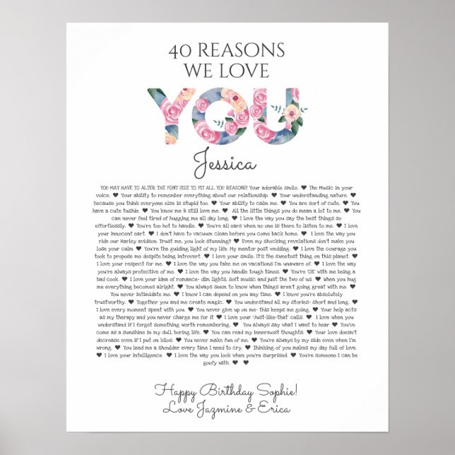 Affiche 40 raisons pour lesquelles nous vous aimons fleurs (Devant)