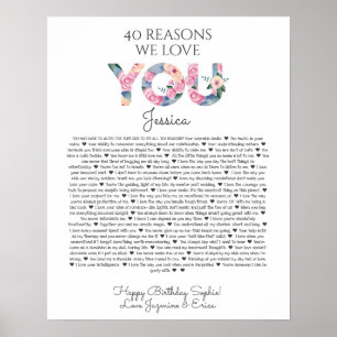 Affiche 40 raisons pour lesquelles nous vous aimons fleurs