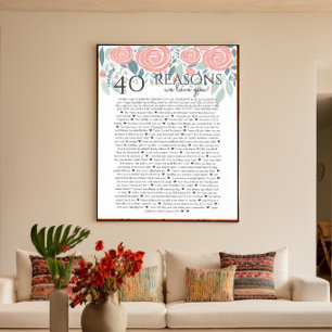 Affiche 40 raisons pour lesquelles nous vous aimons roses