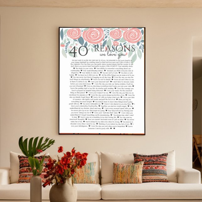 Affiche 40 raisons pour lesquelles nous vous aimons roses  (Créateur téléchargé)