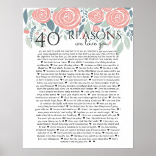 Affiche 40 raisons pour lesquelles nous vous aimons roses