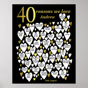 Affiche 40 Reasons We Love You 40th Birthday Gift