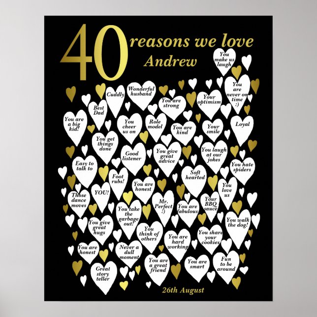 Affiche 40 Reasons We Love You 40th Birthday Gift (Devant)