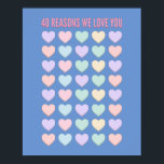 Affiche 40 reasons We love You - 40th Birthday Gifts<br><div class="desc">i love you so much, 40 reasons i love you, 40th valentines gift, 40th birthday gifts, girl 30th birthday, for girl, for gal, sister, 40th gifts, 40th guest book, 40th idea, 30th anniversary gift for parents, hearts, 40 reasons, 40 hearts, cute hearts, hearts candy, kids, kids birthday</div>