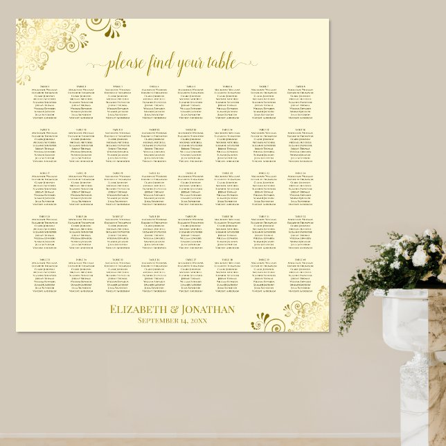 Affiche 40 Table Frilly Gold & Cream Mariage Seating Chart (Créateur téléchargé)