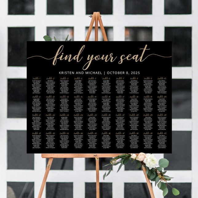 Affiche 40 Tables Trouvez Votre Place Plan de Siège Noir (Créateur téléchargé)