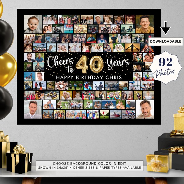 Affiche 40e anniversaire 92 Photos Black Gold Cheers To Ye (Créateur téléchargé)