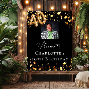 Affiche 40e anniversaire Black gold stars photo bienvenue