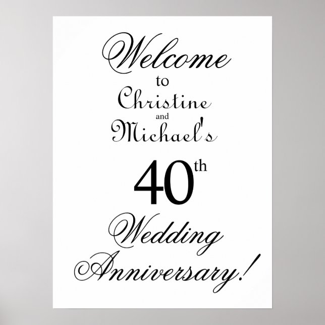 Affiche 40e anniversaire de Mariage minimaliste Bienvenue (Devant)