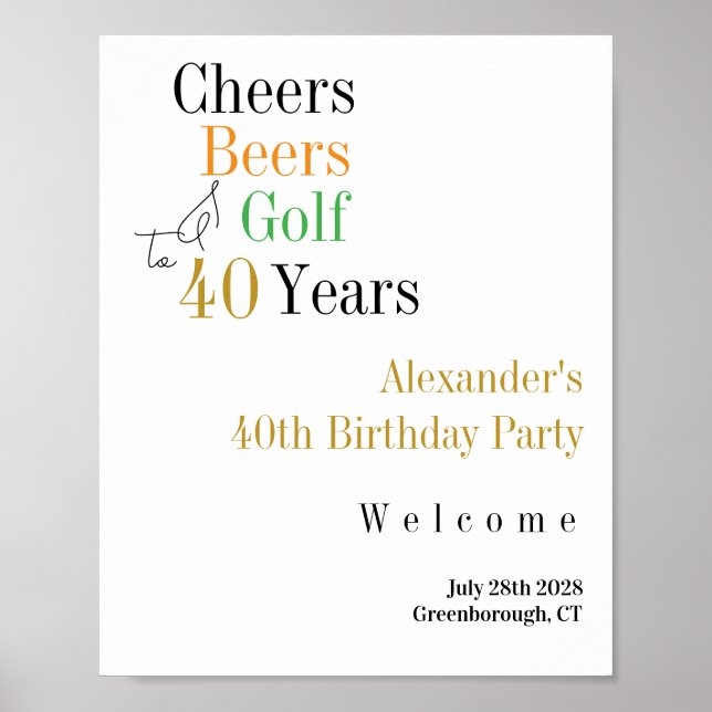 Affiche 40e anniversaire Golf Cheers Bières Accueil minima (Devant)
