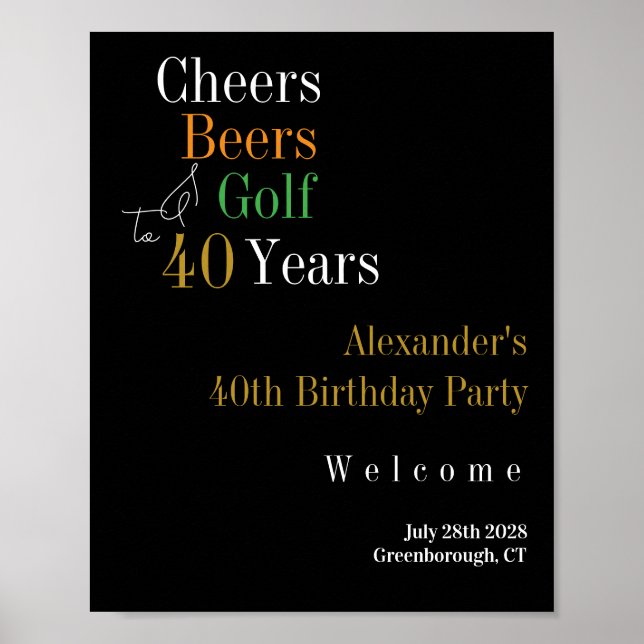 Affiche 40e anniversaire Golf Cheers Bières Party Bienvenu (Devant)