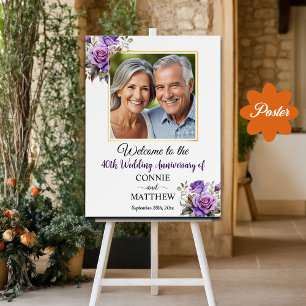 Affiche 40e anniversaire Mariage Gold Frame Roses violets