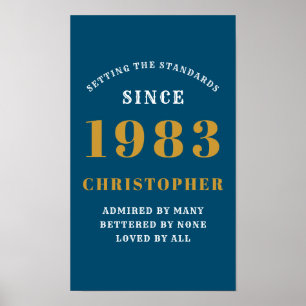 Affiche 40th Birthday Born 1983 Ajouter Nom Blue Gold