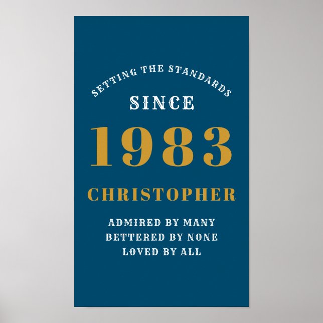 Affiche 40th Birthday Born 1983 Ajouter Nom Blue Gold (Devant)