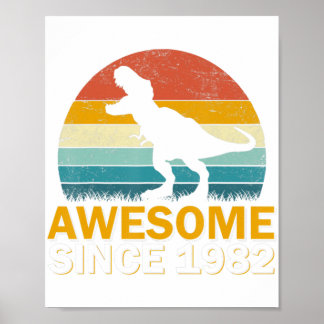 Affiche 40th Birthday Dinosaur 40 Year Old Boy Awesome Sin