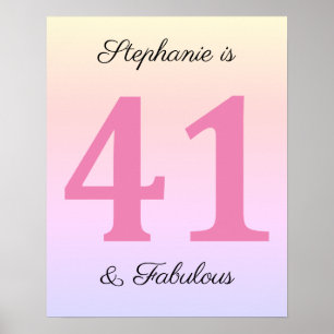 Affiche 41e Anniversaire Rose Quarante Un Nom Fabuleux