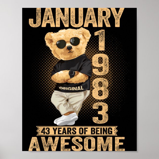 Affiche 43 Year Old January 1983 Teddy Bear 43rd Birthday  (Devant)
