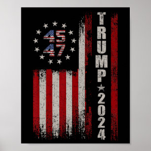 Affiche 45 47 Trump 2024 - Drapeau américain
