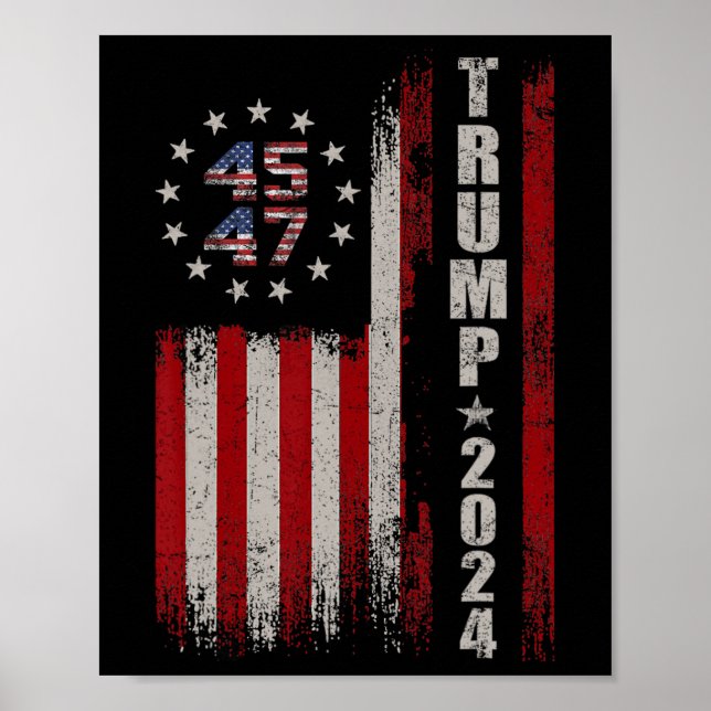 Affiche 45 47 Trump 2024 - Drapeau américain (Devant)