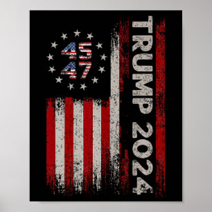 Affiche 45 47 Trump 2024 Drapeau américain 1