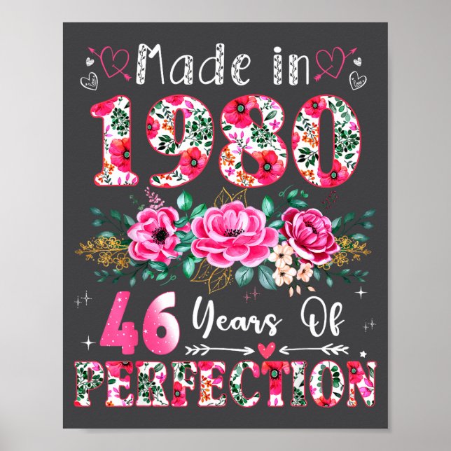 Affiche 46 Year Old Made In 1980 Floral 46th Birthday Wome (Devant)