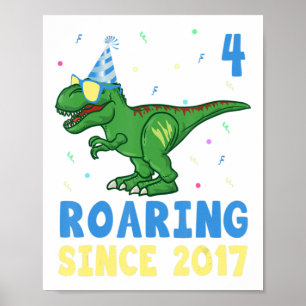 Affiche 4 Ans 4Anniversaire Garçons Dinosaur Enfants Cadea