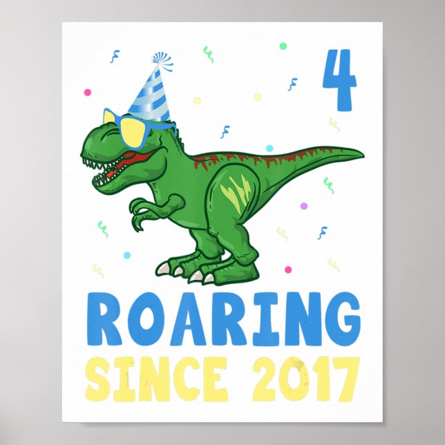 Affiche 4 Ans 4Anniversaire Garçons Dinosaur Enfants Cadea (Devant)