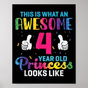 Affiche 4 Ans Princesse Citation d'anniversaire 4e Jour B 