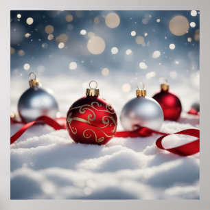 Affiche 4 Baubles de Noël dans la neige