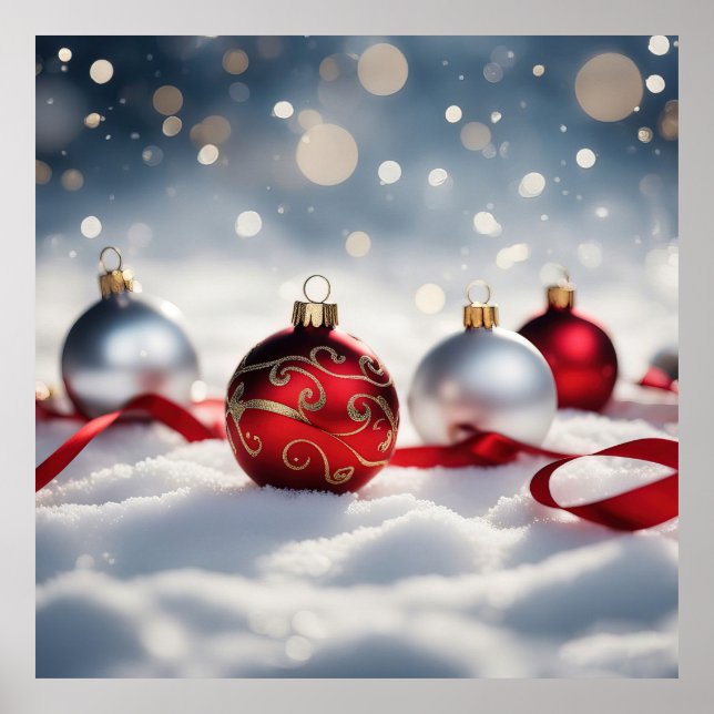 Affiche 4 Baubles de Noël dans la neige (Devant)