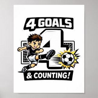 Affiche 4 buts et ça continue Anniversaire foot pour 4 ans