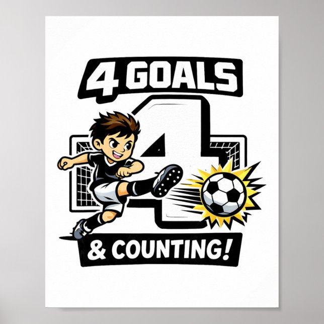 Affiche 4 buts et ça continue Anniversaire foot pour 4 ans (Devant)