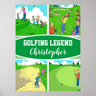 Affiche 4 Drôle Golfeurs Caricatures de golf pour une lége