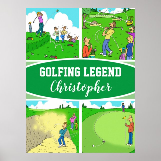 Affiche 4 Drôle Golfeurs Caricatures de golf pour une lége (Devant)